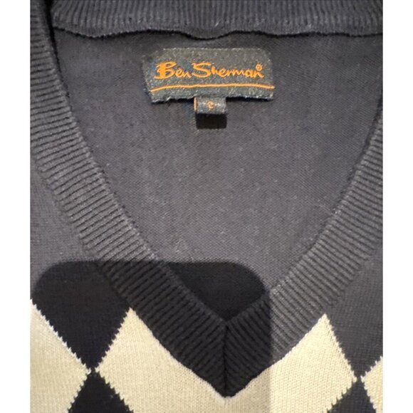 Ben Sherman Men's Argyle Sweater V neck sweater Size 3L Black/ White, golf - Picture 9 of 12